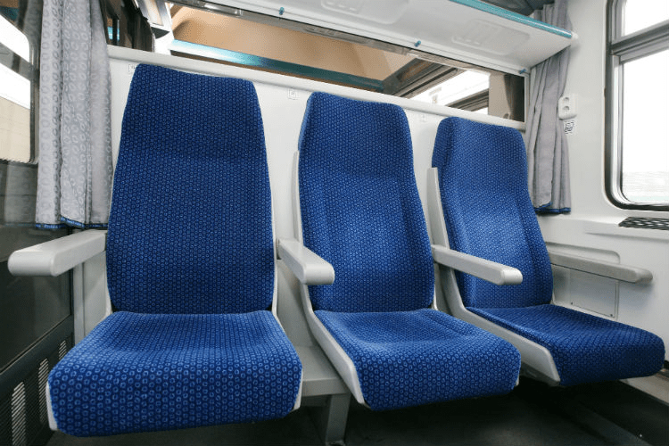 Seats in the compartment of a BEE 238 passenger car.